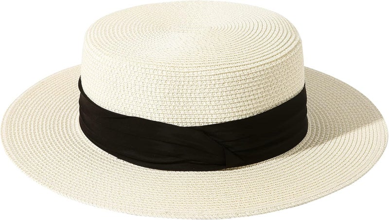 Lanzom Sun Hats for Women Wide Brim Straw Boater Hat Foldable Packable Beach Hat for Summer Fit Size 6 8/7-7 1/4 - Image 2